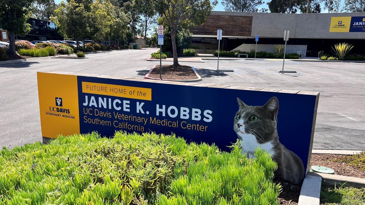 Exterior of the center with sign