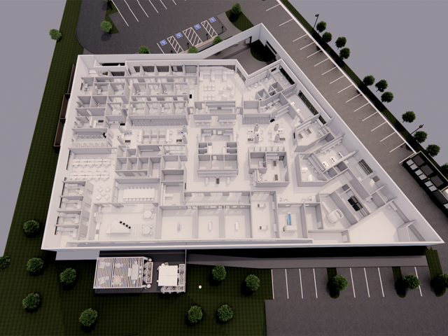 Rendering of the layout of the Janice K. Hobbs Veterinary Medical Center
